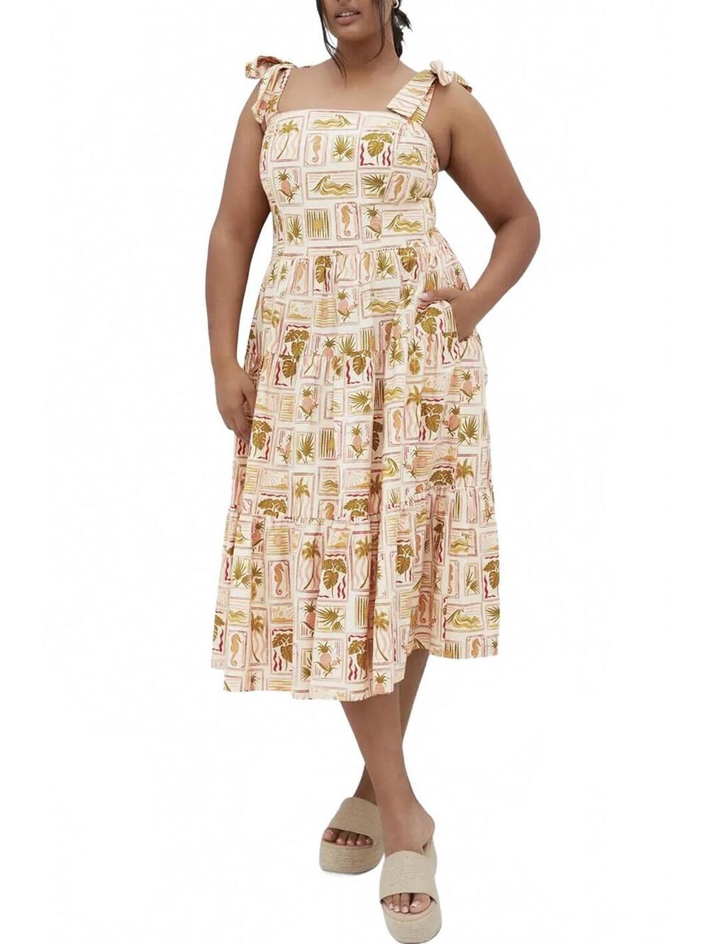 City Chic Cotton Leila Print Tie Strap Dress NWT Cool Tropics Size S/16W